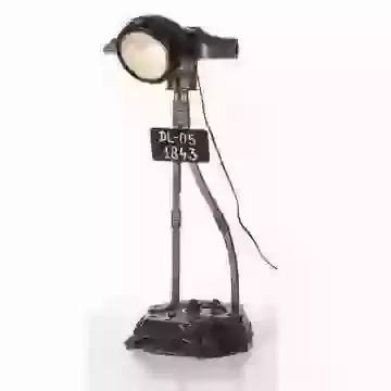 Vintage Style Upcycled Scooter Headlight with Number Plate Table Lamp